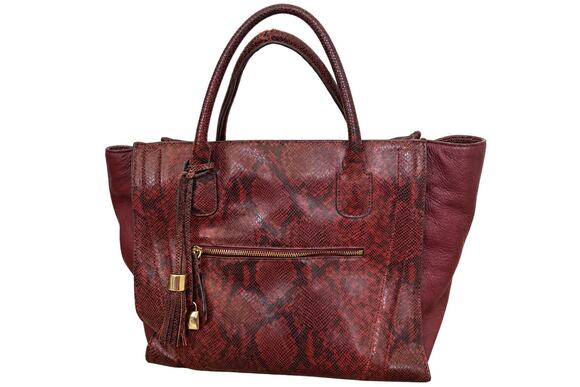 G.I.L.I. Handbags - G.I.L.I. Leather Tote Bag Burgundy Red Snakeskin Embossed Satchel Handbag